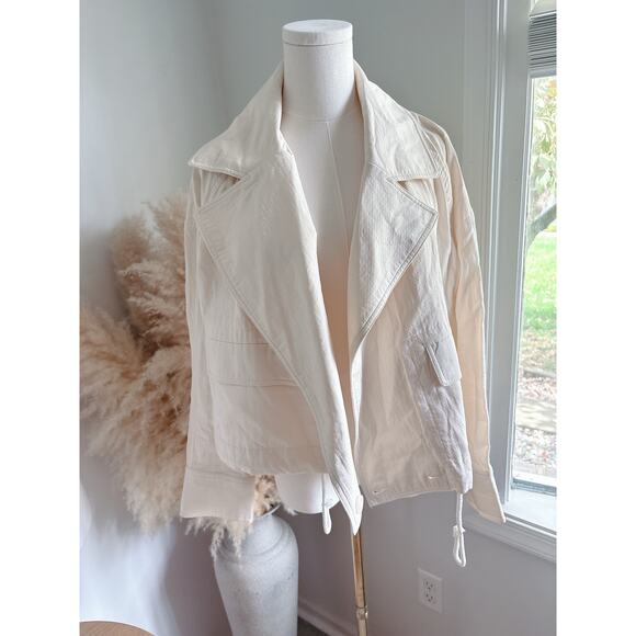 Few Moda Cotton Cropped Moto Jacket Lightweight Shacket Medium Ivory Cream - Picture 7 of 11